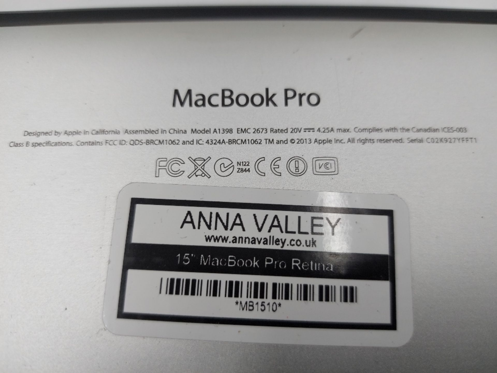 Apple 15'' MacBook Pro A1398 Pro Retina with Peli Case - Image 7 of 10