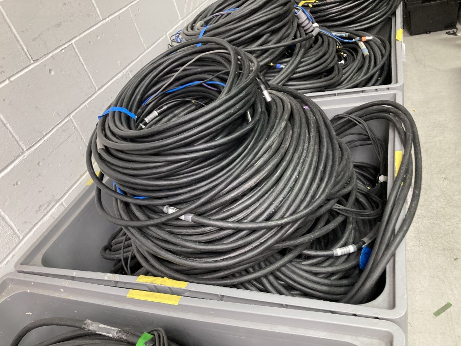 Large Quantity Of Various Sized Audio Visual Cables With Plastic Container - Image 2 of 5