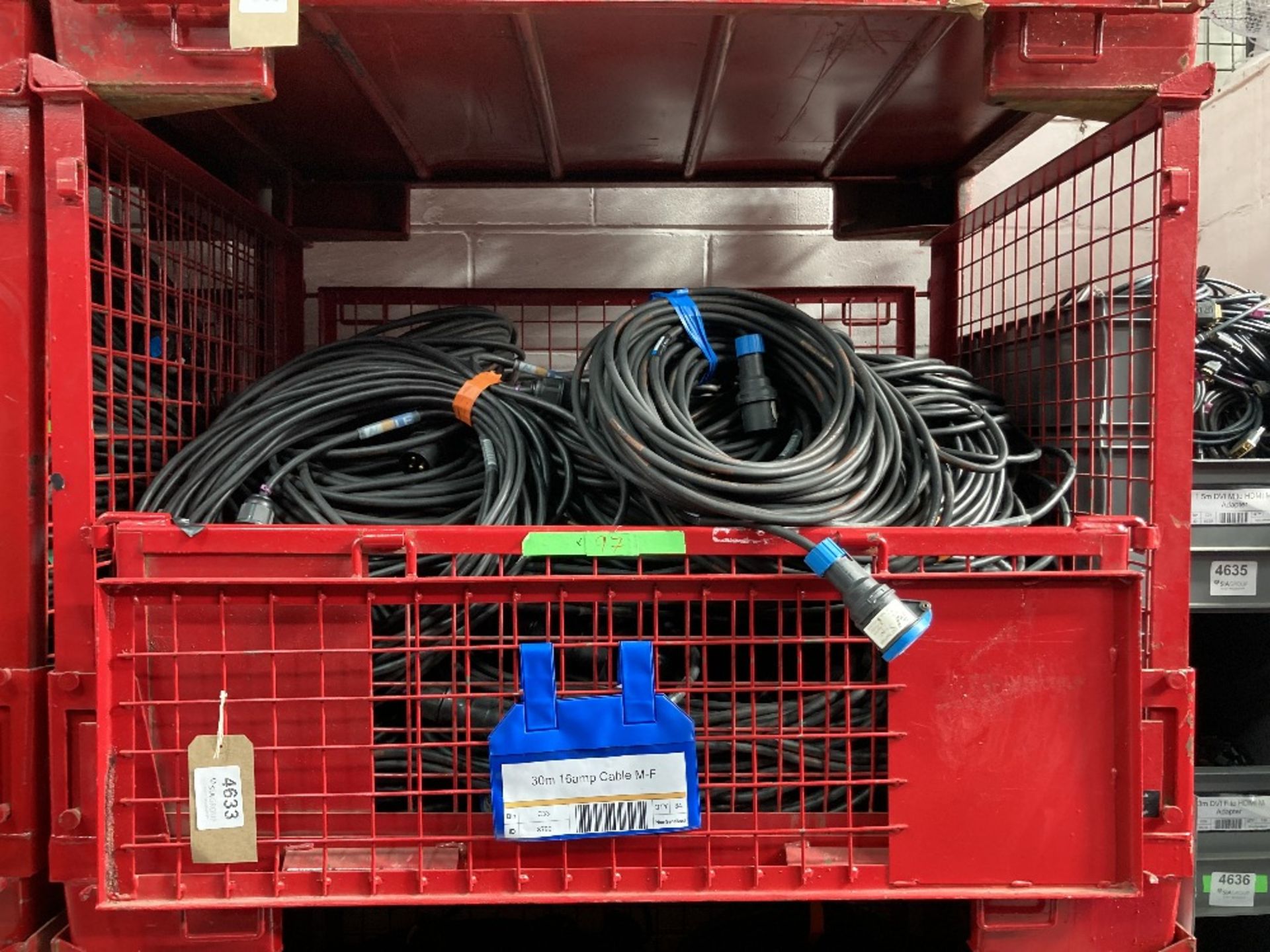 Large Quantity of 30m 16amp Cable M-F with Steel Fabricated Stillage