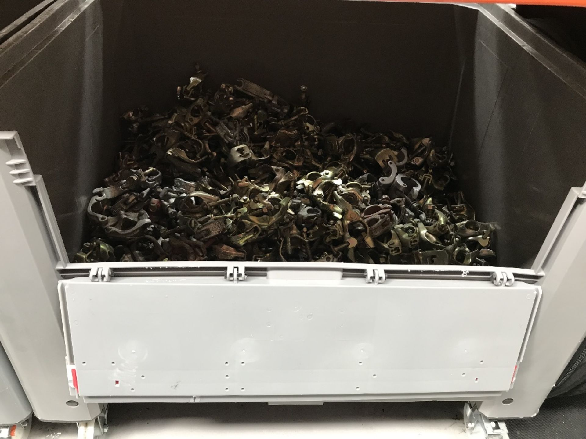 Mobile Plastic Heavy Duty Linbin With Contents Of Industrial Clamps - Forged Swivel Couplers