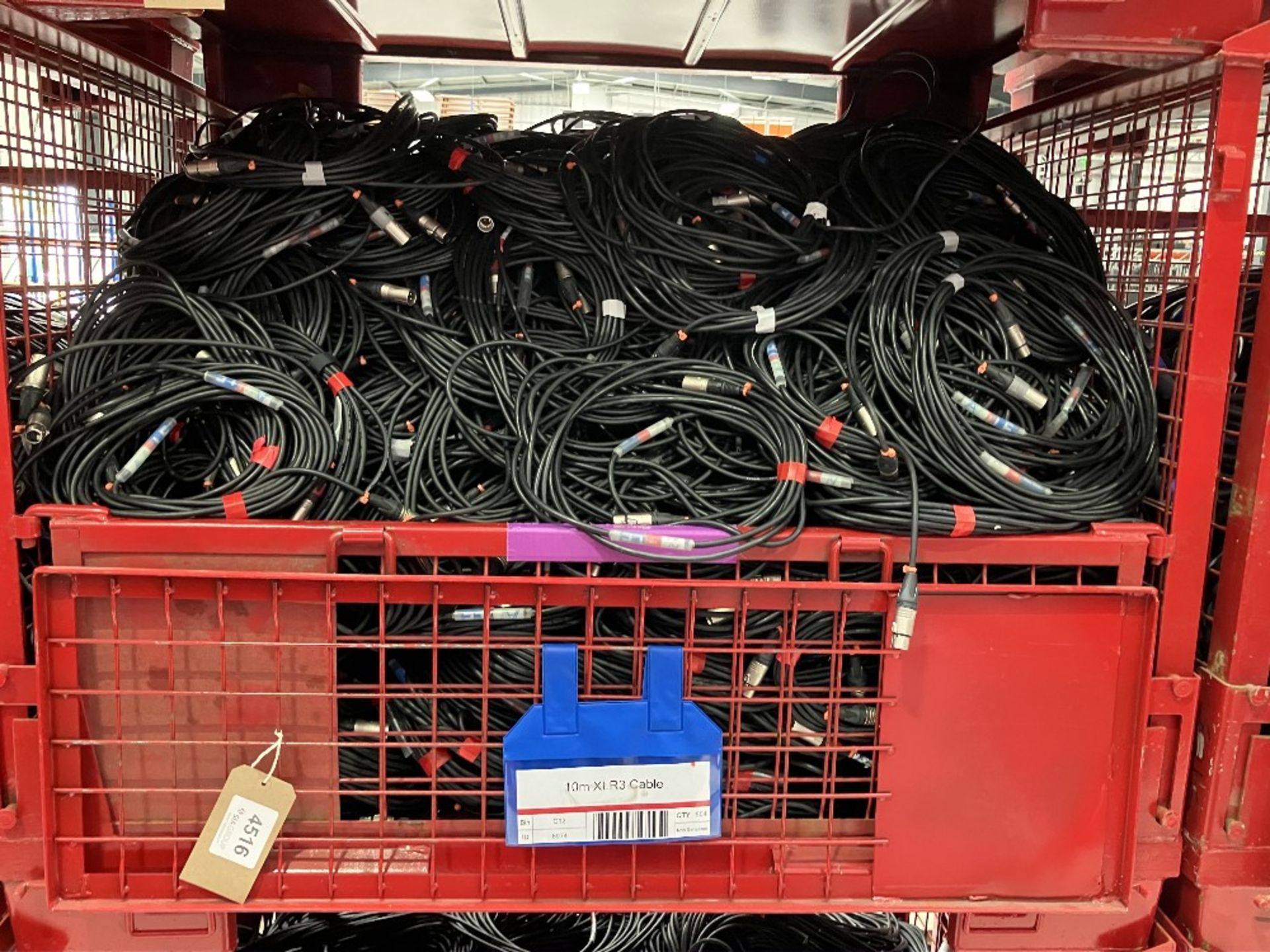 Large Quantity of 10m XLR3 Cable with Steel Fabricated Stillage