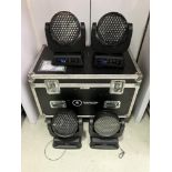 (4) Showtec Expression 33000 Zoom RGBW LED Moving Lights with Heavy Duty Mobile Flight Case