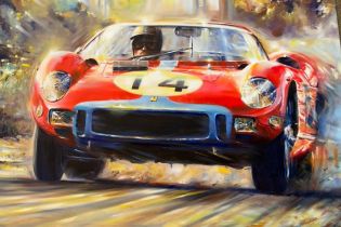 'Mulsanne' Graham Hill, Ferrari 330P, Le Mans 1964 Oil on Canvas by Paul Dove