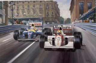 Ayrton Senna-Signed 'Fight to the Finish' by Alan Fearnley - Limited Edition Print