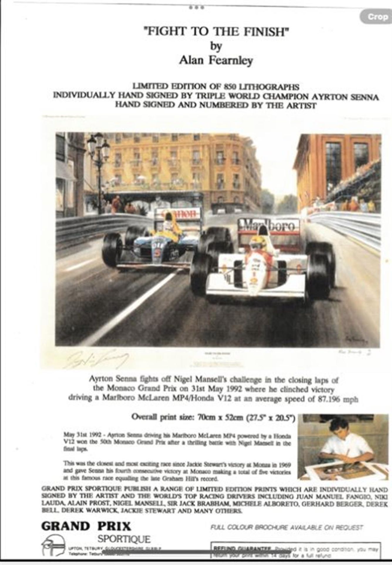 Ayrton Senna-Signed 'Fight to the Finish' by Alan Fearnley - Limited Edition Print - Image 2 of 2