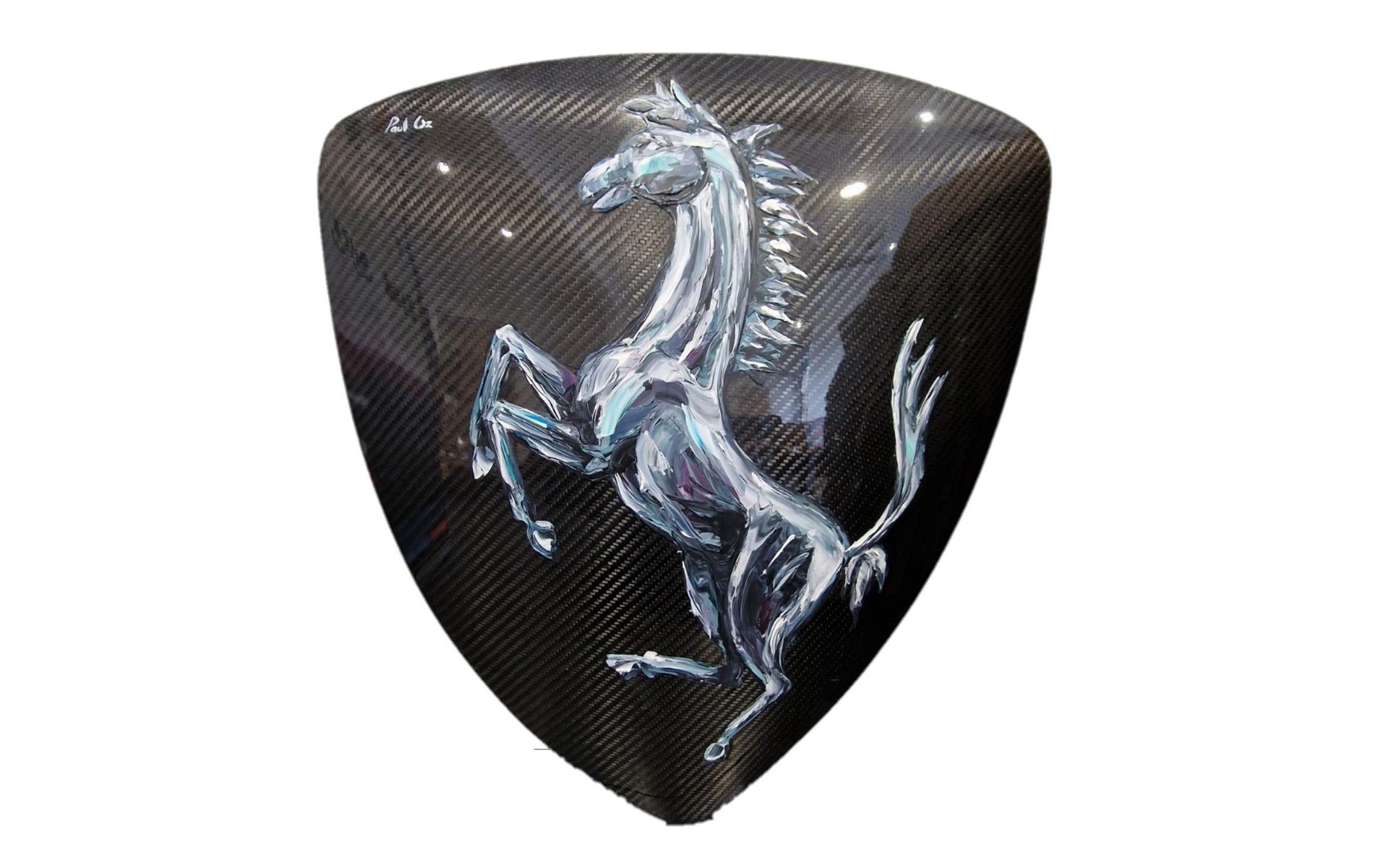 Original Prancing Horse on Carbon Fibre Sheild Artwork by Paul Oz