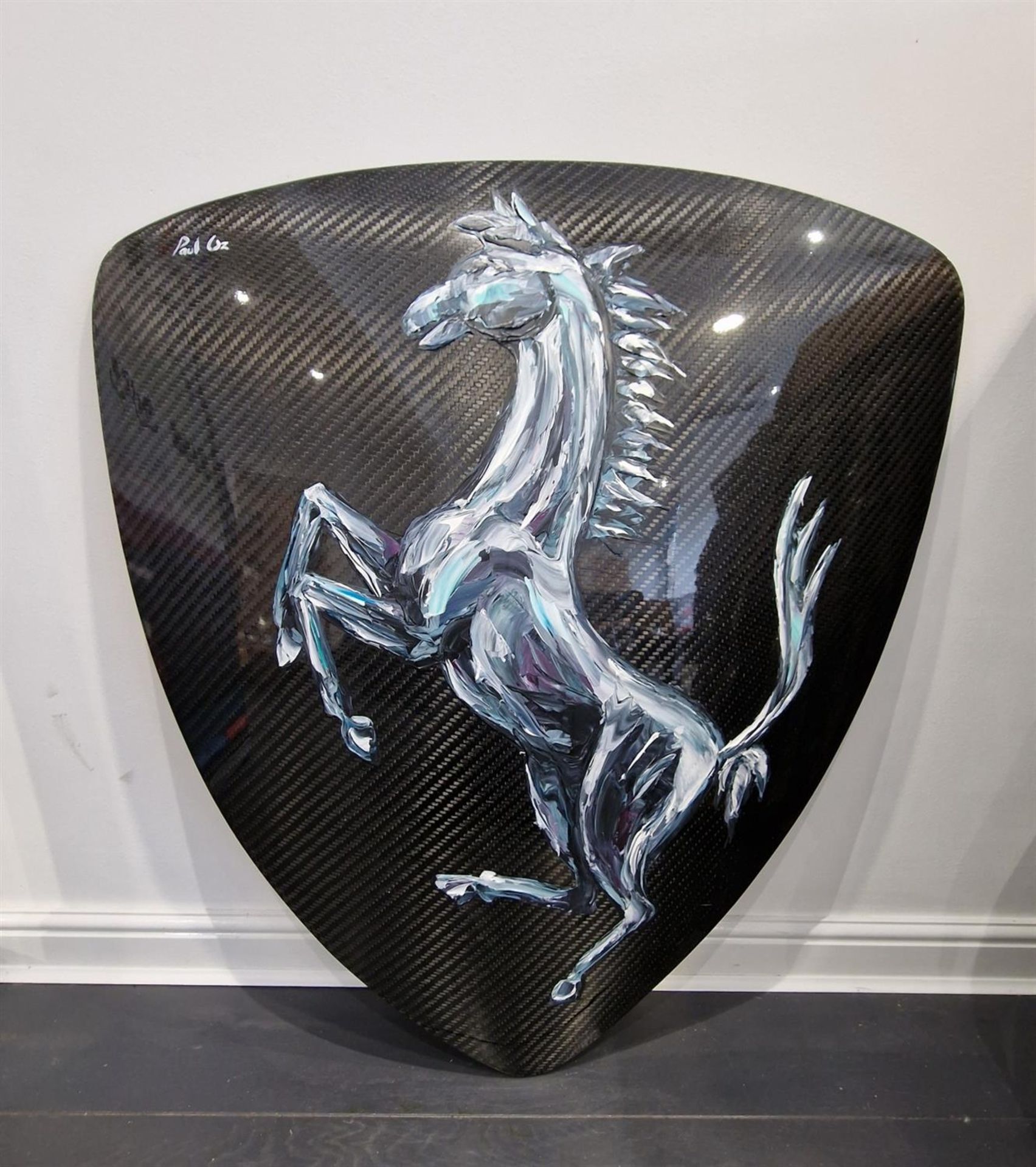 Original Prancing Horse on Carbon Fibre Sheild Artwork by Paul Oz - Image 2 of 7