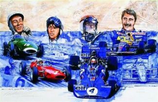 Best of British Original Artwork Signed by Moss, Mansell, Stewart and Surtees by Nicholas Watts