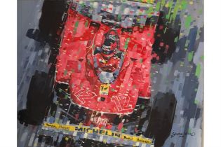Dynamic Original Artwork Depicting Gilles Villeneuve's 1979 Ferrari 312T4 at Speed