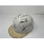 1950s-Style Race Helmet with Multiple Signatures Including Sir Jackie Stewart and Sir Stirling Moss