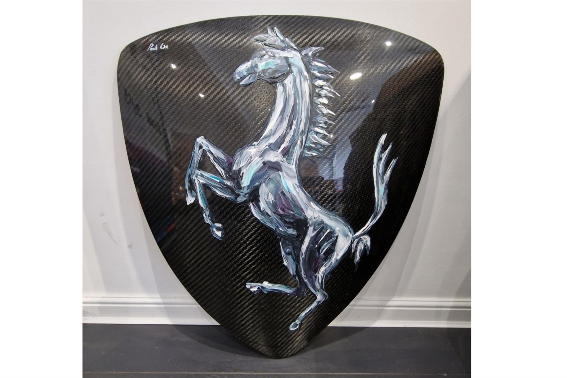Original Prancing Horse on Carbon Fibre Sheild Artwork by Paul Oz - Image 4 of 7
