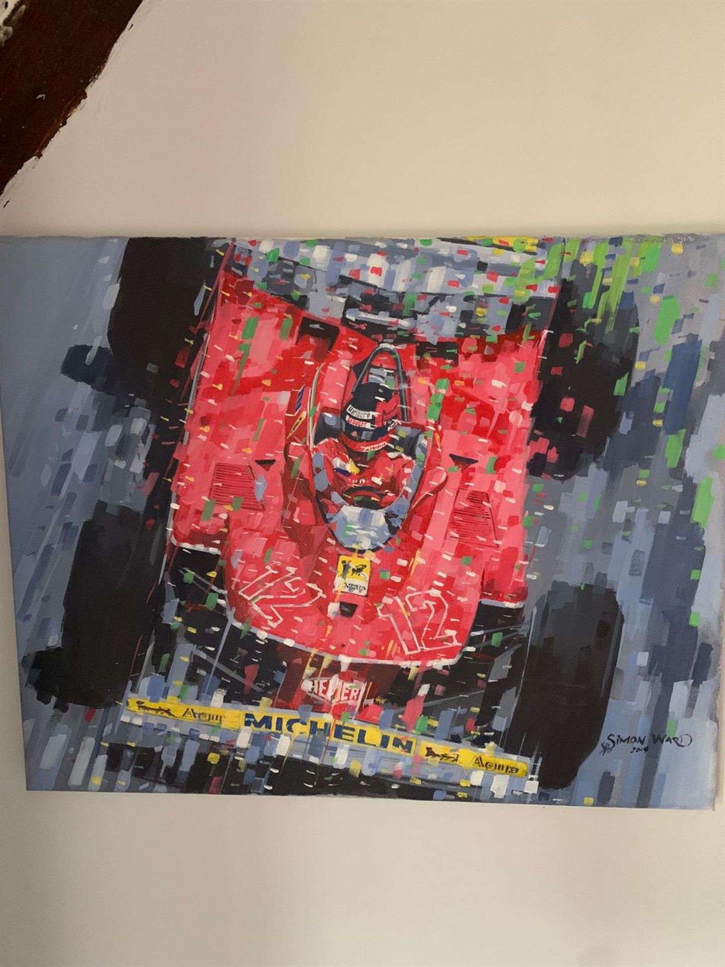 Dynamic Original Artwork Depicting Gilles Villeneuve's 1979 Ferrari 312T4 at Speed - Image 4 of 4