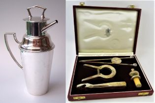 A Superb Art Deco Silver Plated Asprey Cocktail Shaker and Silver Plated Asprey Cocktail Bar Set