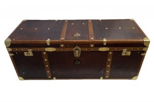 Large Leather Travel Trunk Bearing the Royal Corps of Marines and George V Coat of Arms