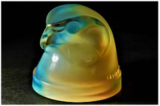 Extremely Rare 'Tete d'Epervier' Car Mascot in Blue/Amber Opalescent Glass by Rene Lalique c.1920s