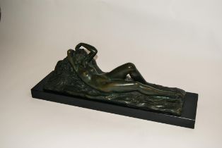 Art Deco Bronze Nude Lying Woman by Marcel Bouraine