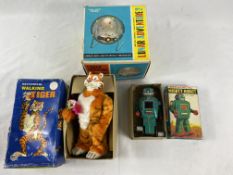 Marx Toys Mechanical Walking Tiger; Mechanical Mighty Robot; Hover Lunar Adventure 2
