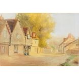 Framed and glazed watercolour of a village scene