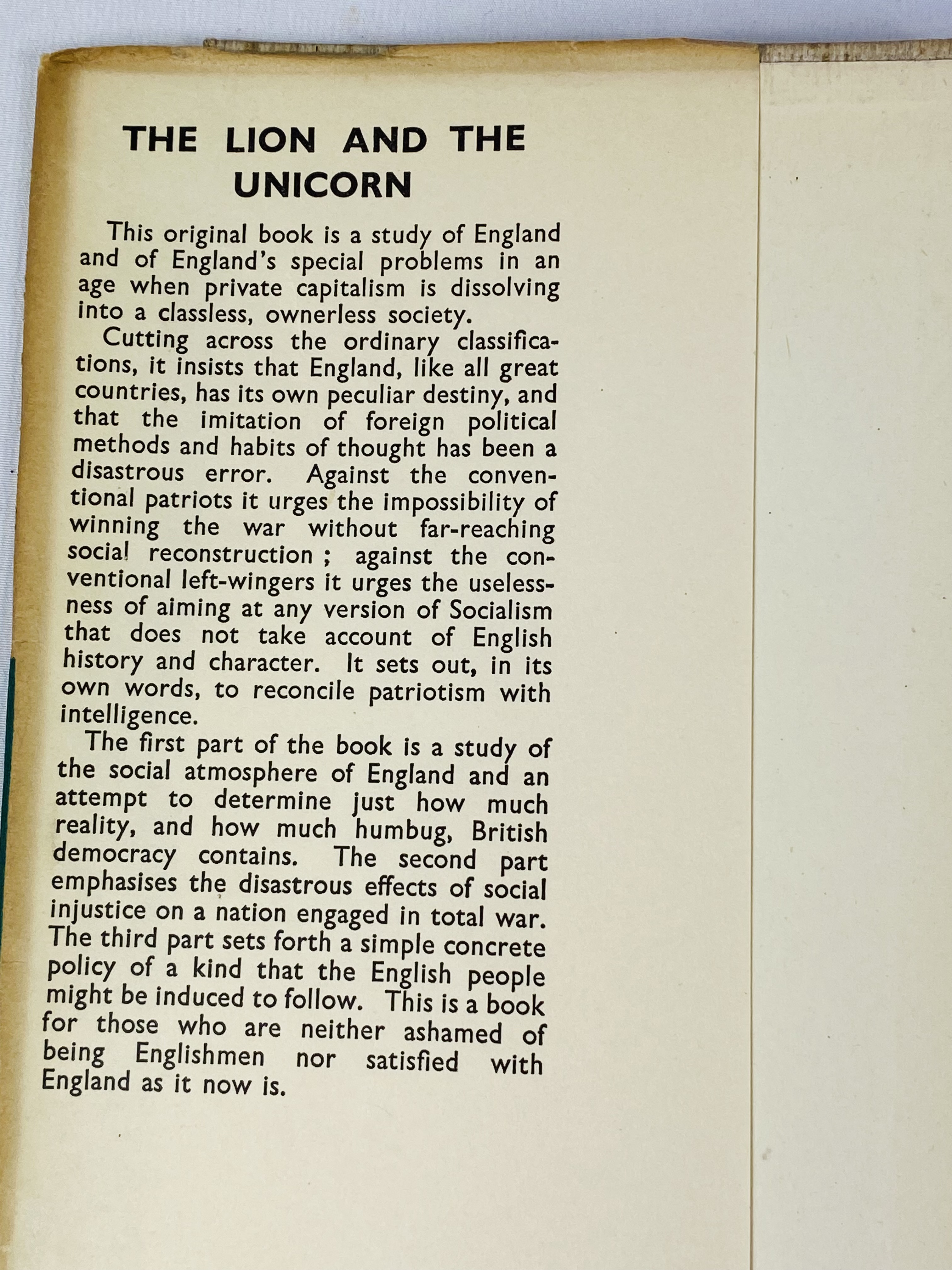 George Orwell, The Lion and the Unicorn, Searchlight Books No. 1, 1st edition - Image 2 of 4