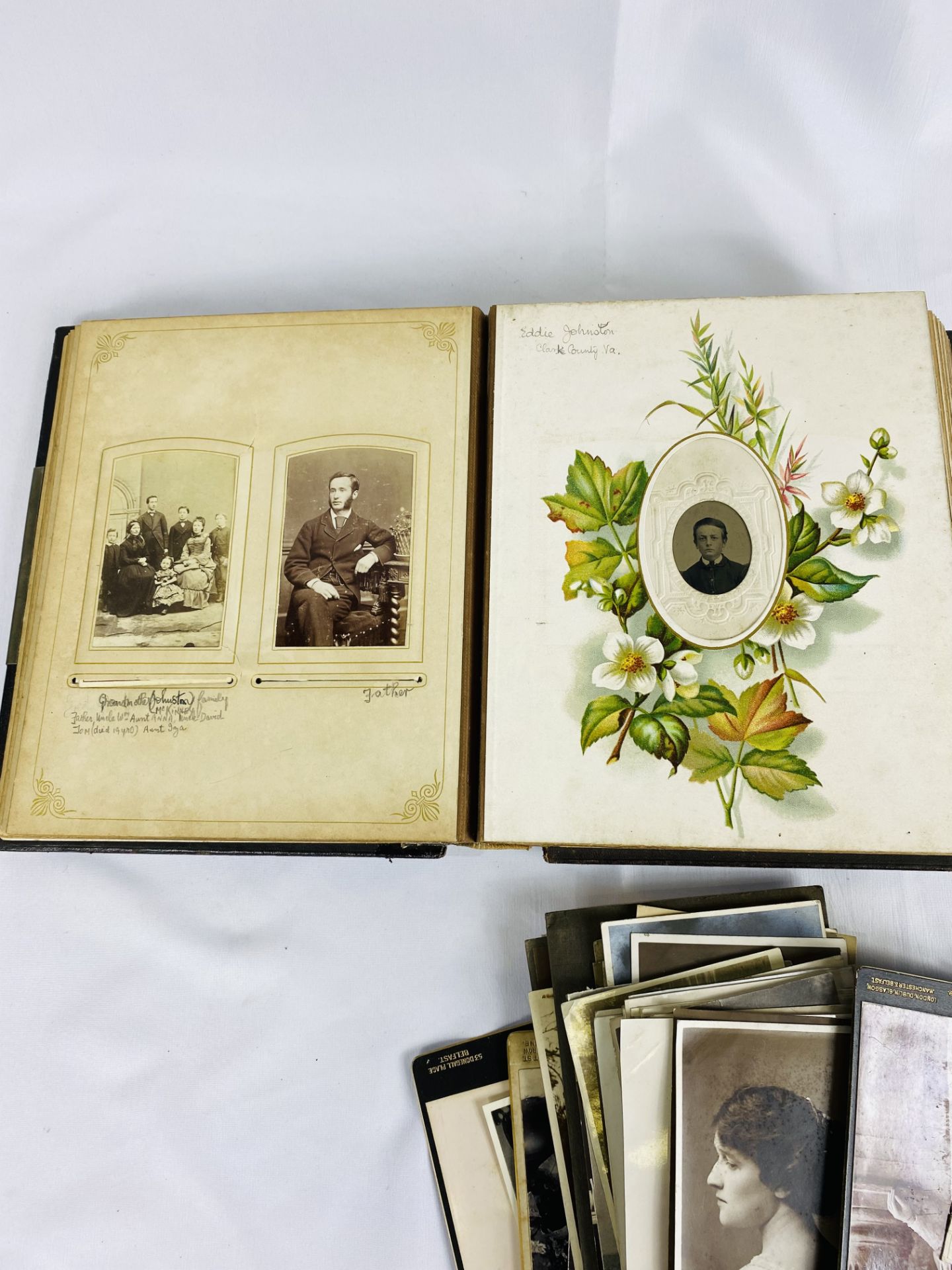 Victorian embossed photograph album and photographs - Image 3 of 5