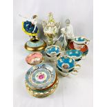 Quantity of Aynsley cups and saucers, two Lladro figures and other items