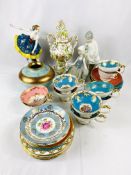 Quantity of Aynsley cups and saucers, two Lladro figures and other items