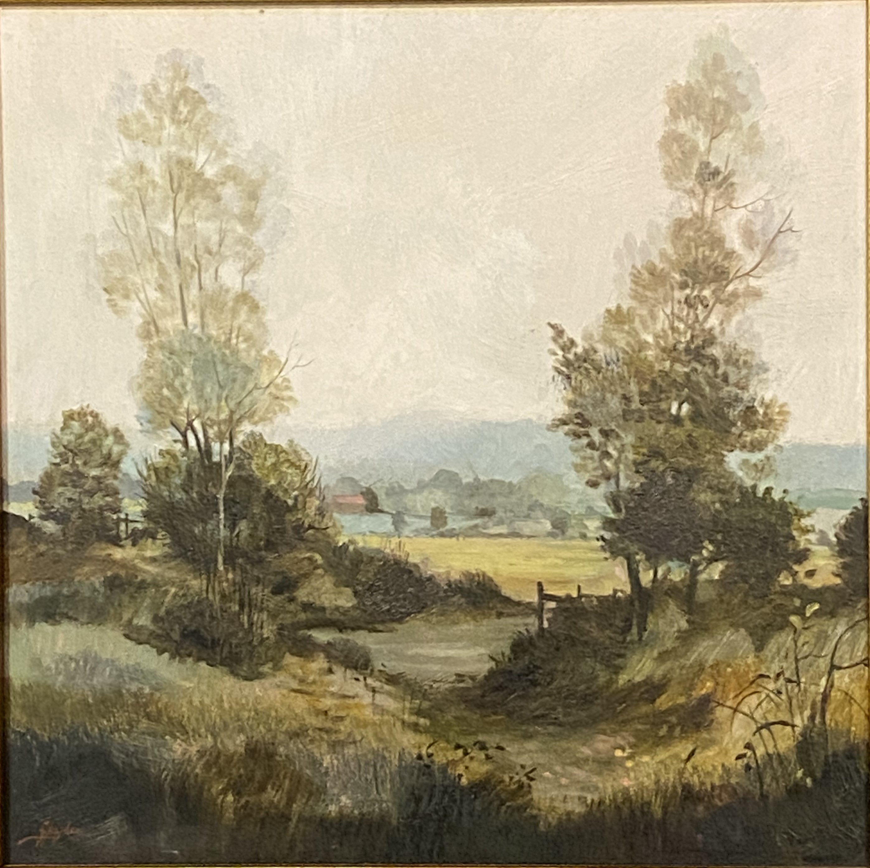 Framed oil on board of a landscape signed by artist, G Hughes