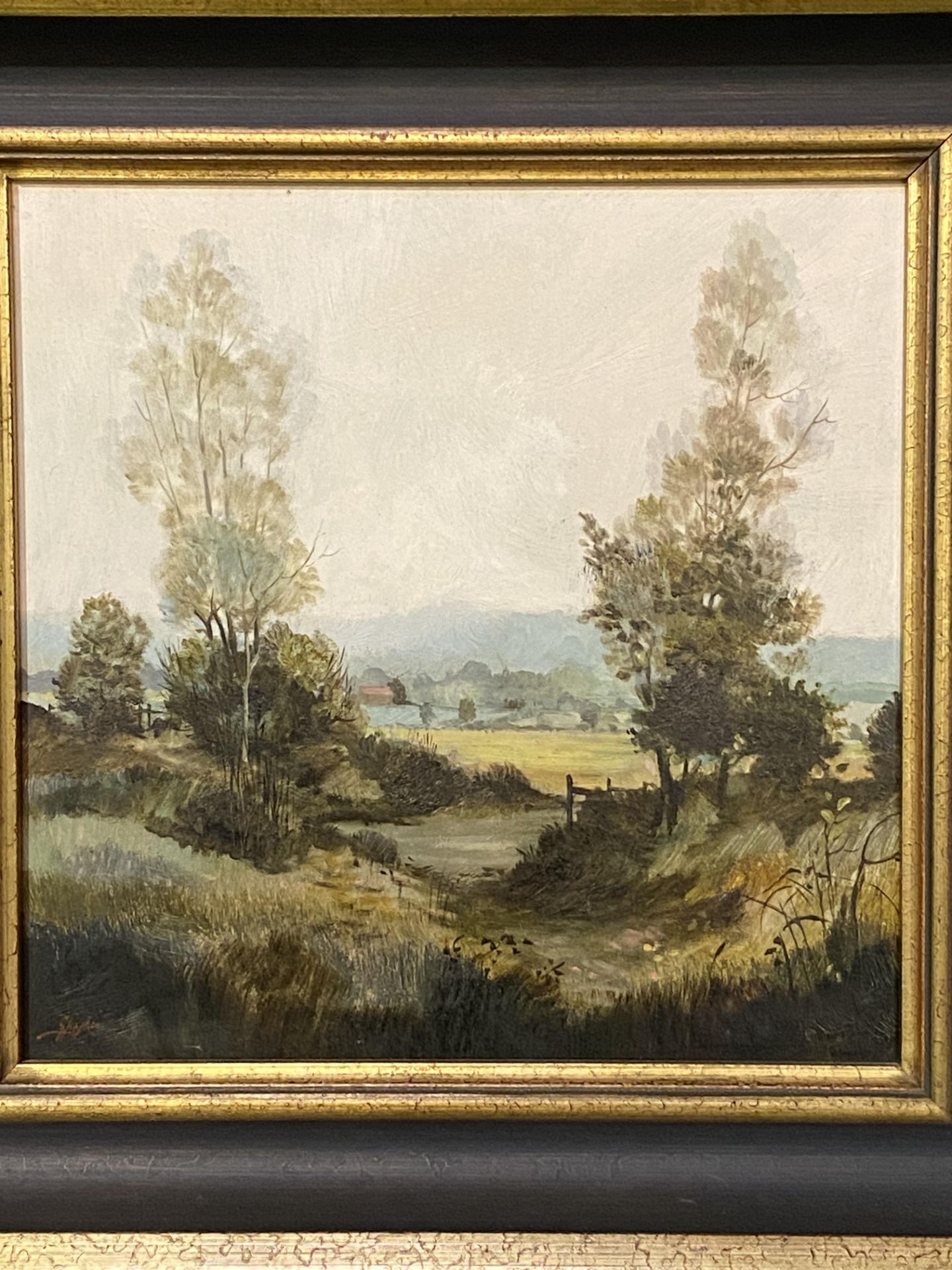 Framed oil on board of a landscape signed by artist, G Hughes - Image 5 of 5