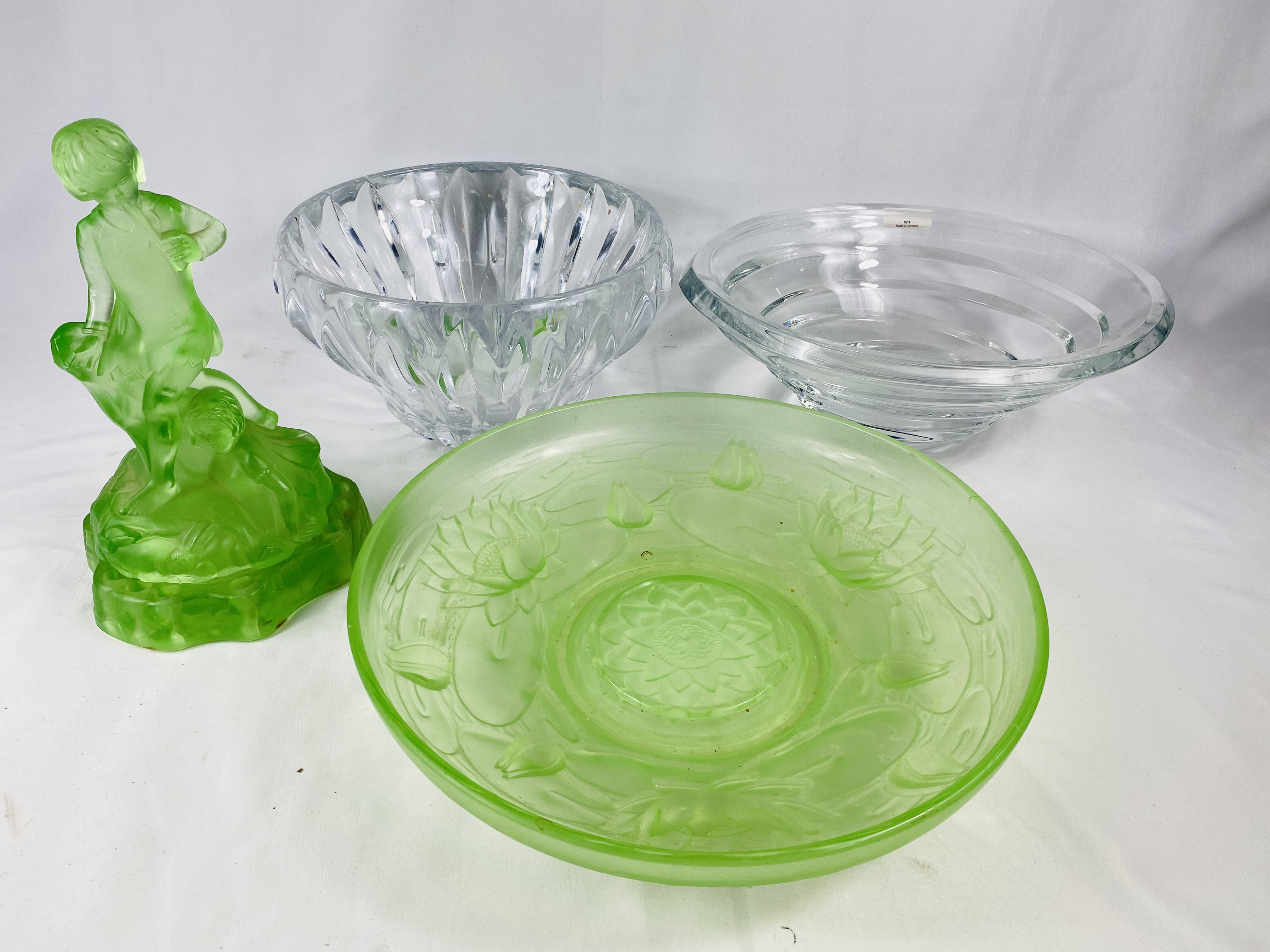 A Nachtmann oval glass bowl together with other items of glass