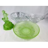 A Nachtmann oval glass bowl together with other items of glass