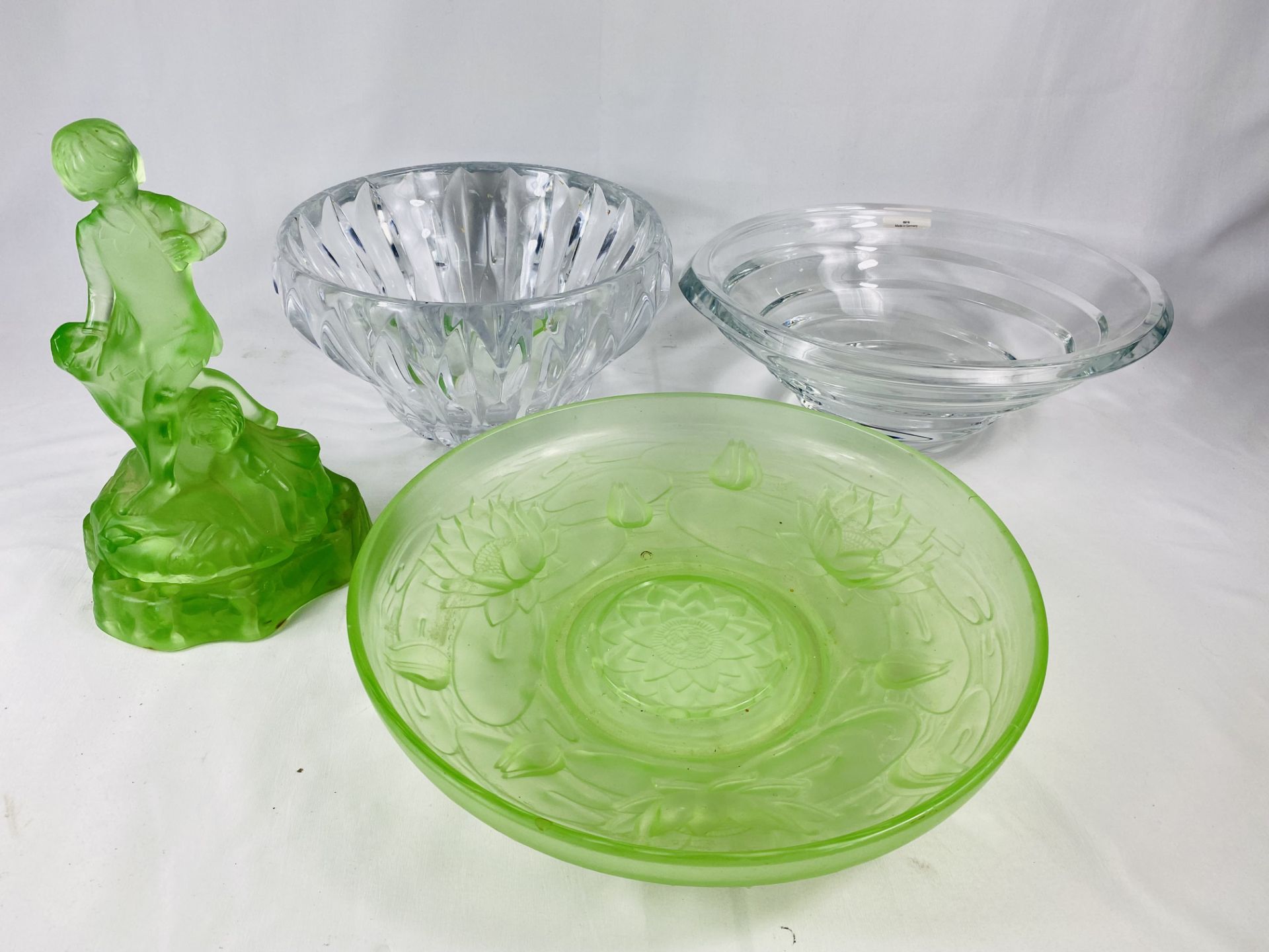 A Nachtmann oval glass bowl together with other items of glass