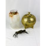 Brass crab and other items