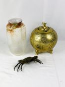 Brass crab and other items