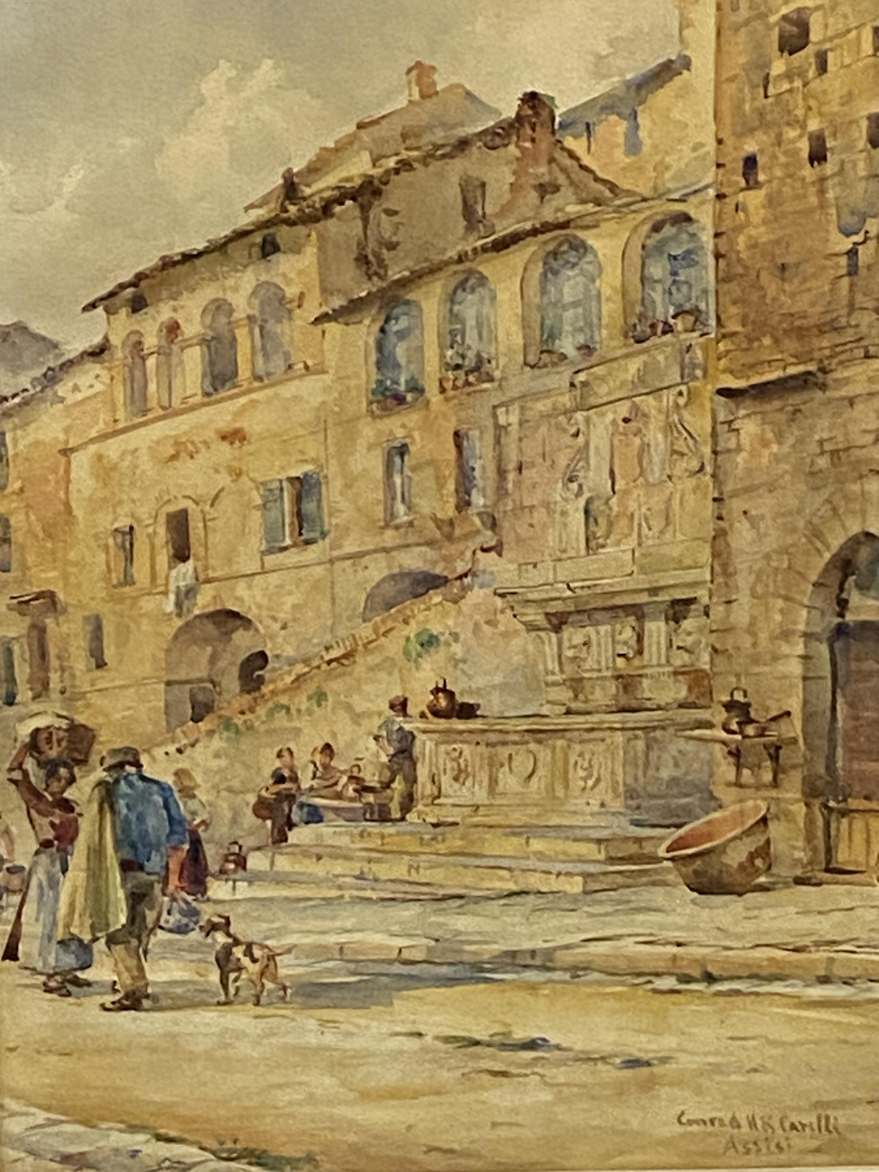 Framed and glazed watercolour of Assisi, signed Conrad H R Carilli - Image 3 of 4