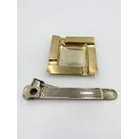 Silver ashtray and cigar cutter with silver gripped handle