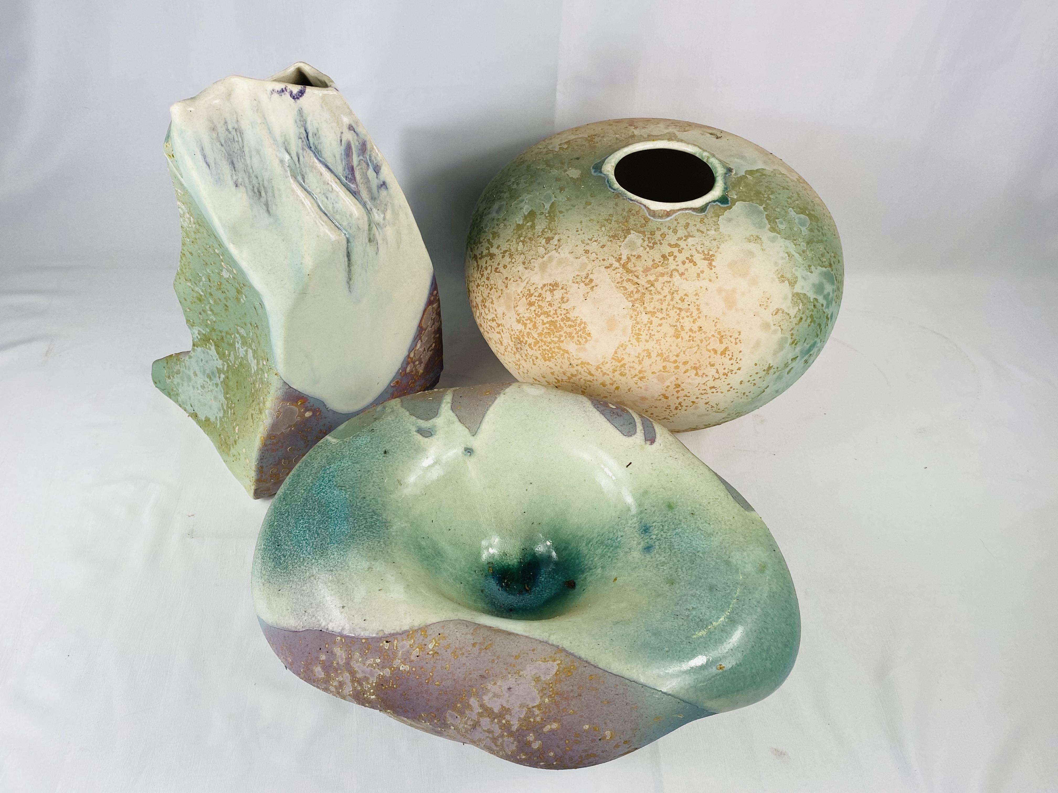 Two abstract ceramic vases together with an acrylic vase - Image 2 of 3