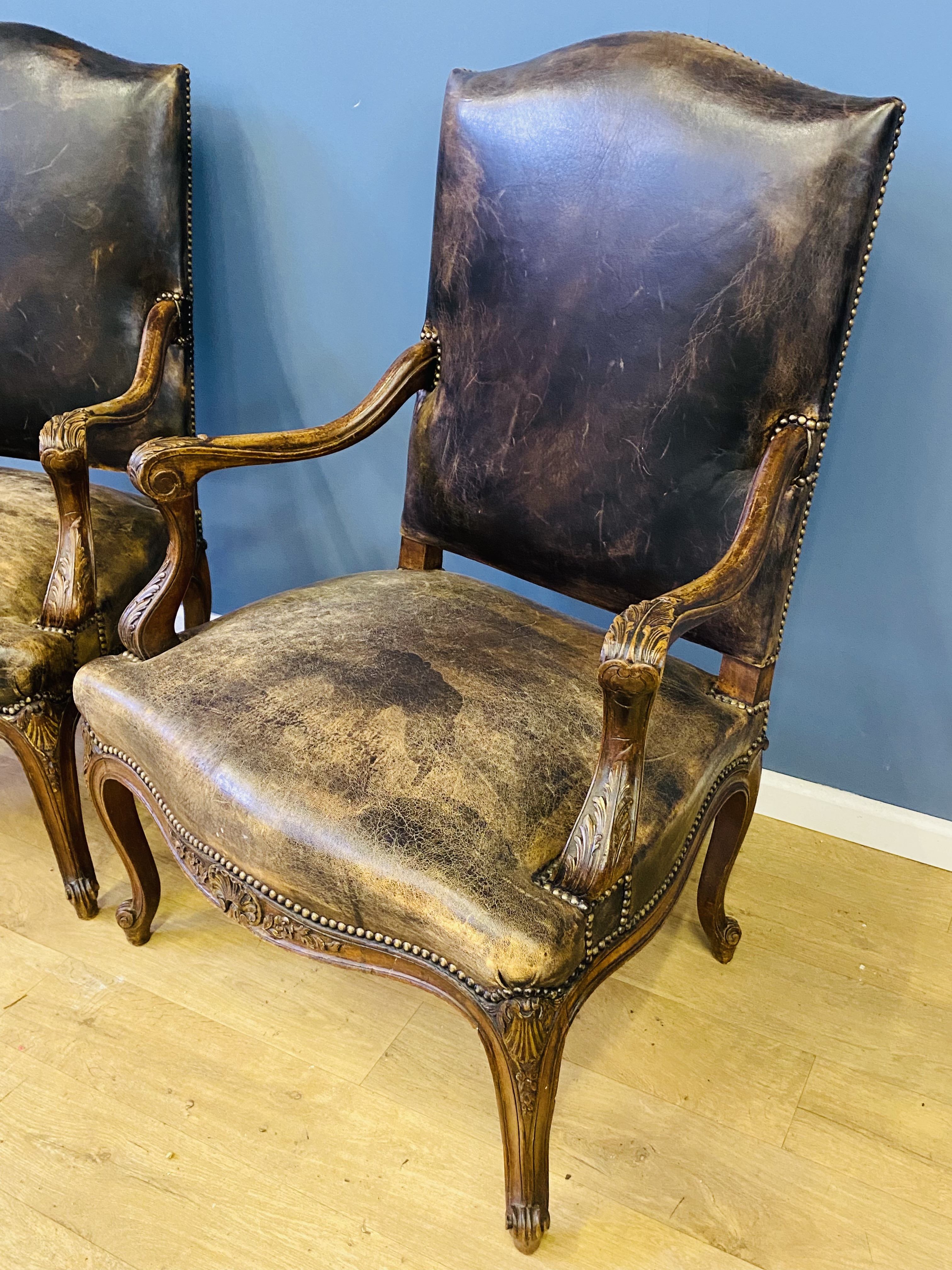 Two bow fronted mahogany open armchairs - Image 3 of 5