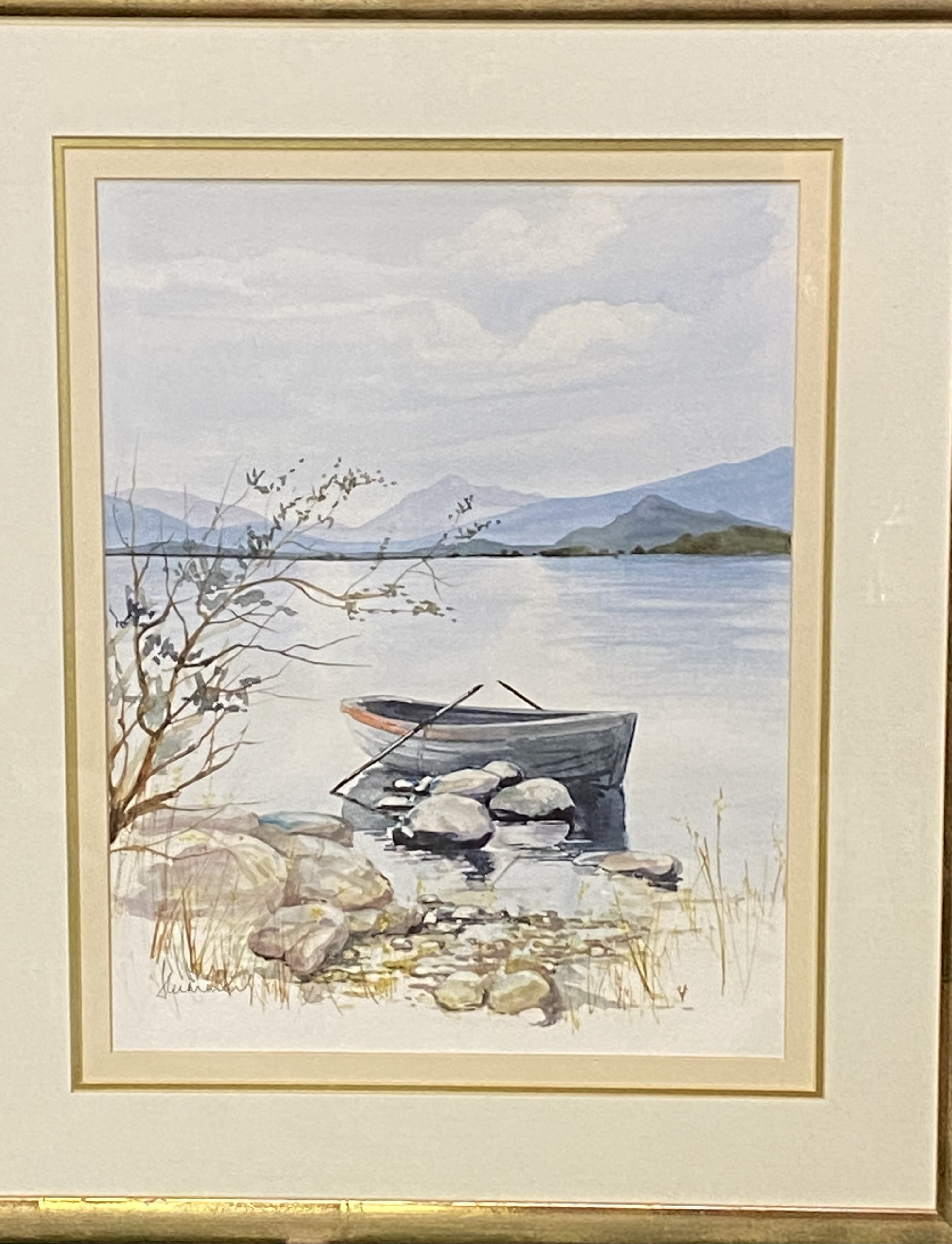 Framed and glazed watercolour of a lake scene signed by artist - Image 2 of 3