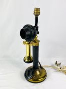 Brass stick phone converted to table lamp.
