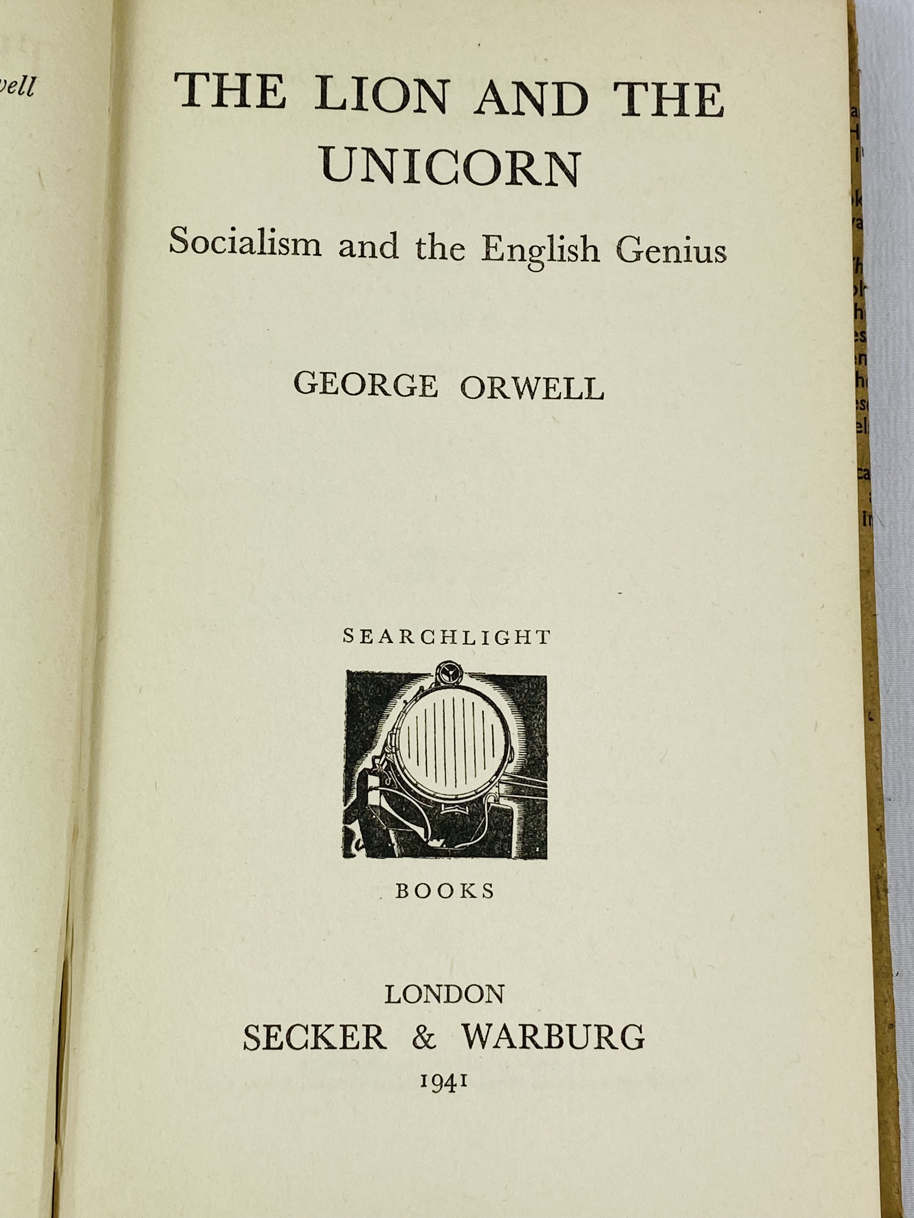 George Orwell, The Lion and the Unicorn, Searchlight Books No. 1, 1st edition - Image 3 of 4