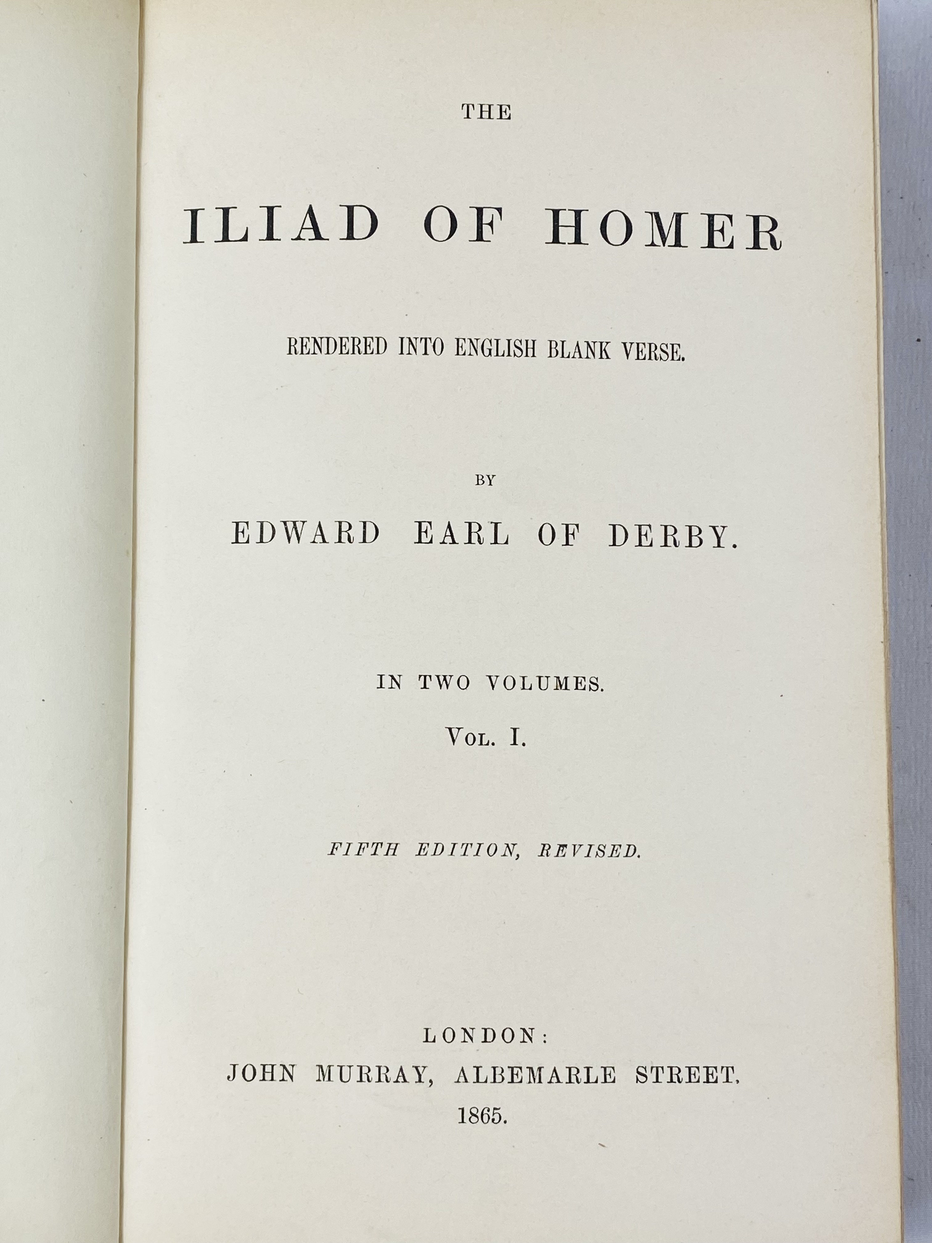 The Iliad of Homer by Edward Earl of Derby, 1865; together with the Aeneid of Virgil, 1876. - Image 4 of 4