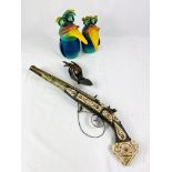 Middle Eastern decorative wood pistol and other items