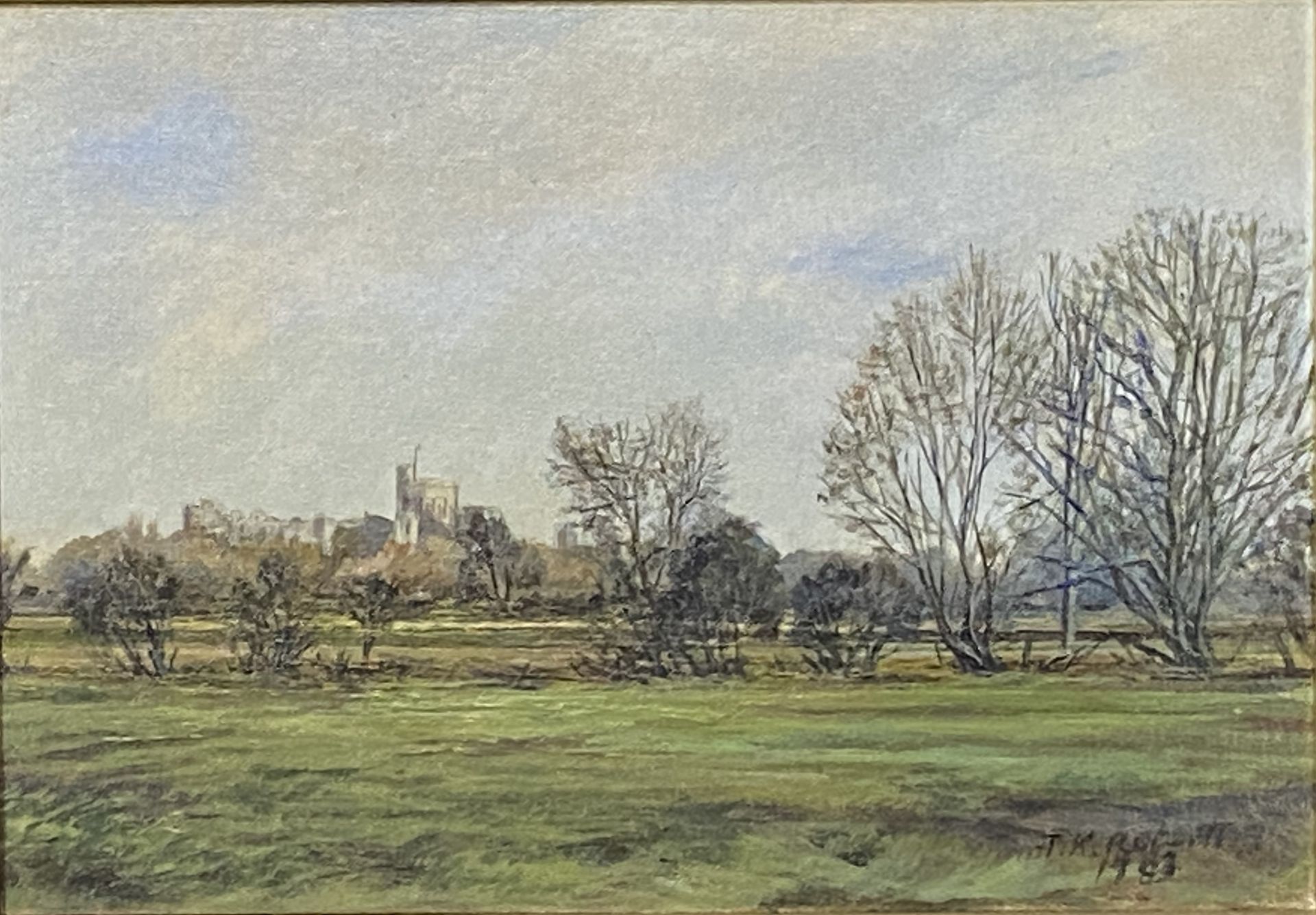 Framed and glazed oil on canvas signed T K Roberts, 1983, with a view of Windsor Castle