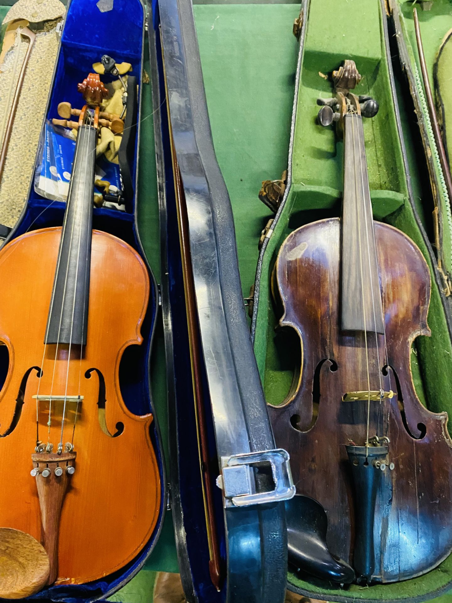 Three boxed violins with bows. - Image 2 of 4