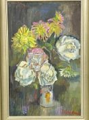 Framed oil on canvas, still life of flowers by Juliet Palmer