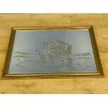Framed bevel edge mirror with etched living wagon