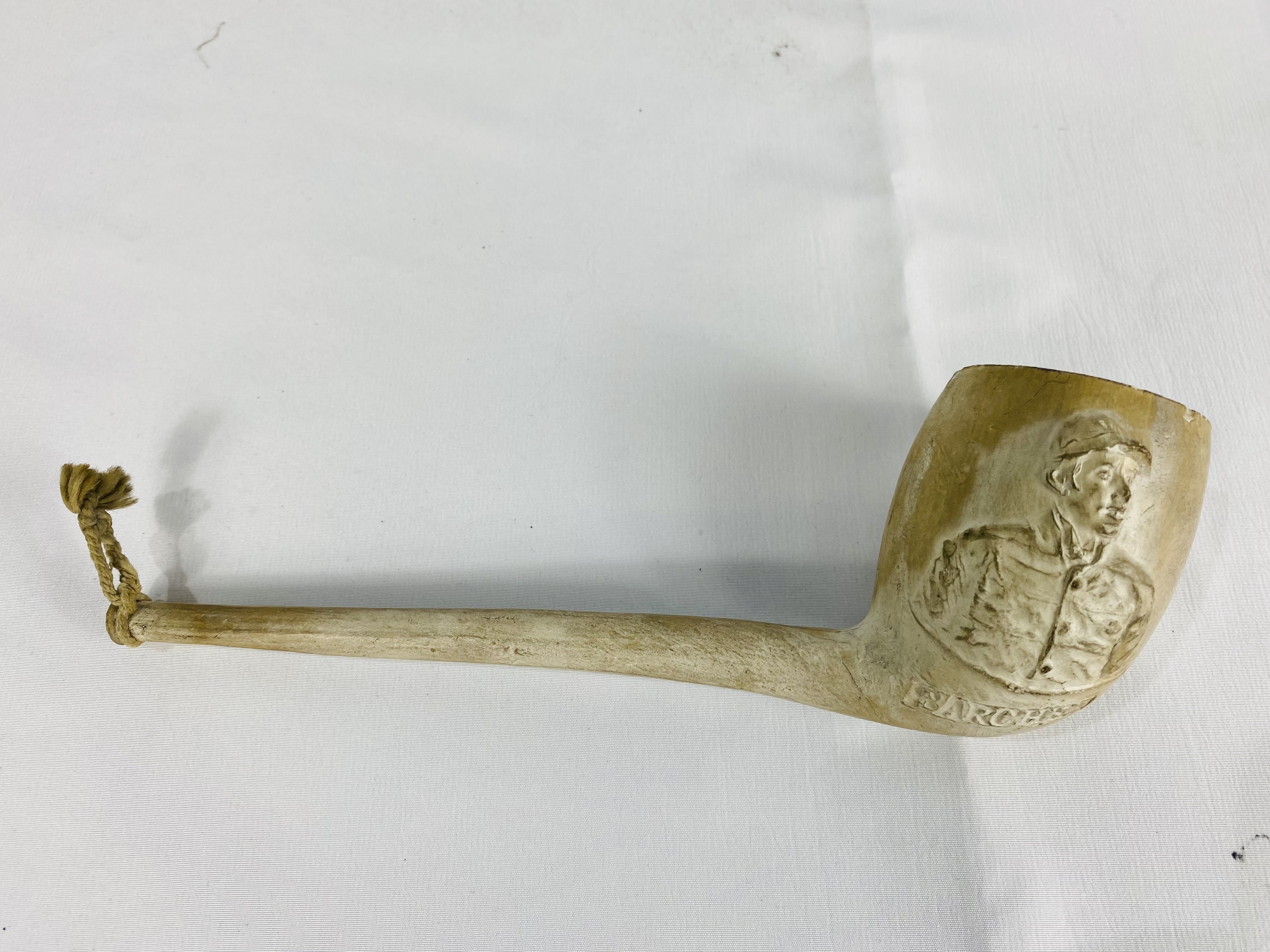 A clay pipe decorated with a jockey and racehorse, written to side Donovan and F Archer - Image 2 of 4