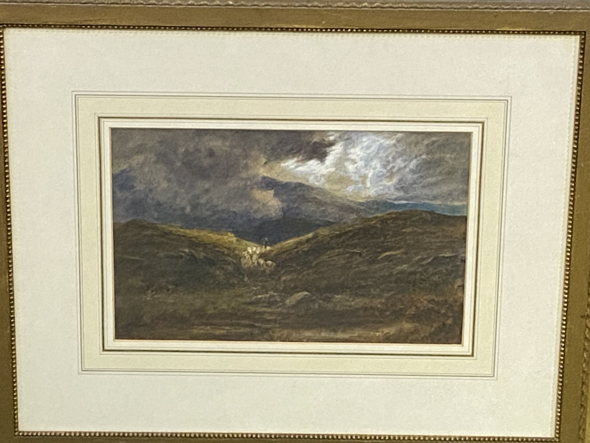 Framed and glazed watercolour of sheep on a moor - Image 2 of 3