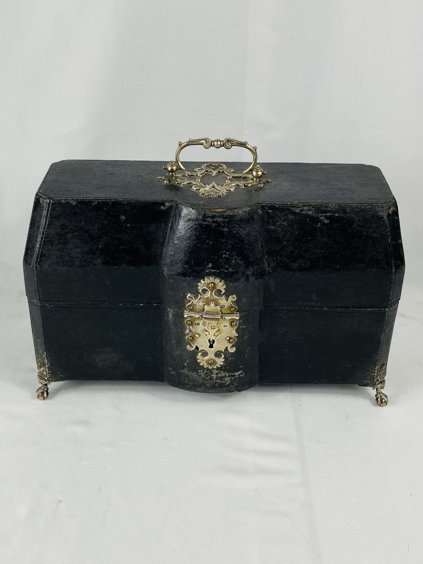 19th century bottle case with silver escutcheon and handle, - Image 2 of 3