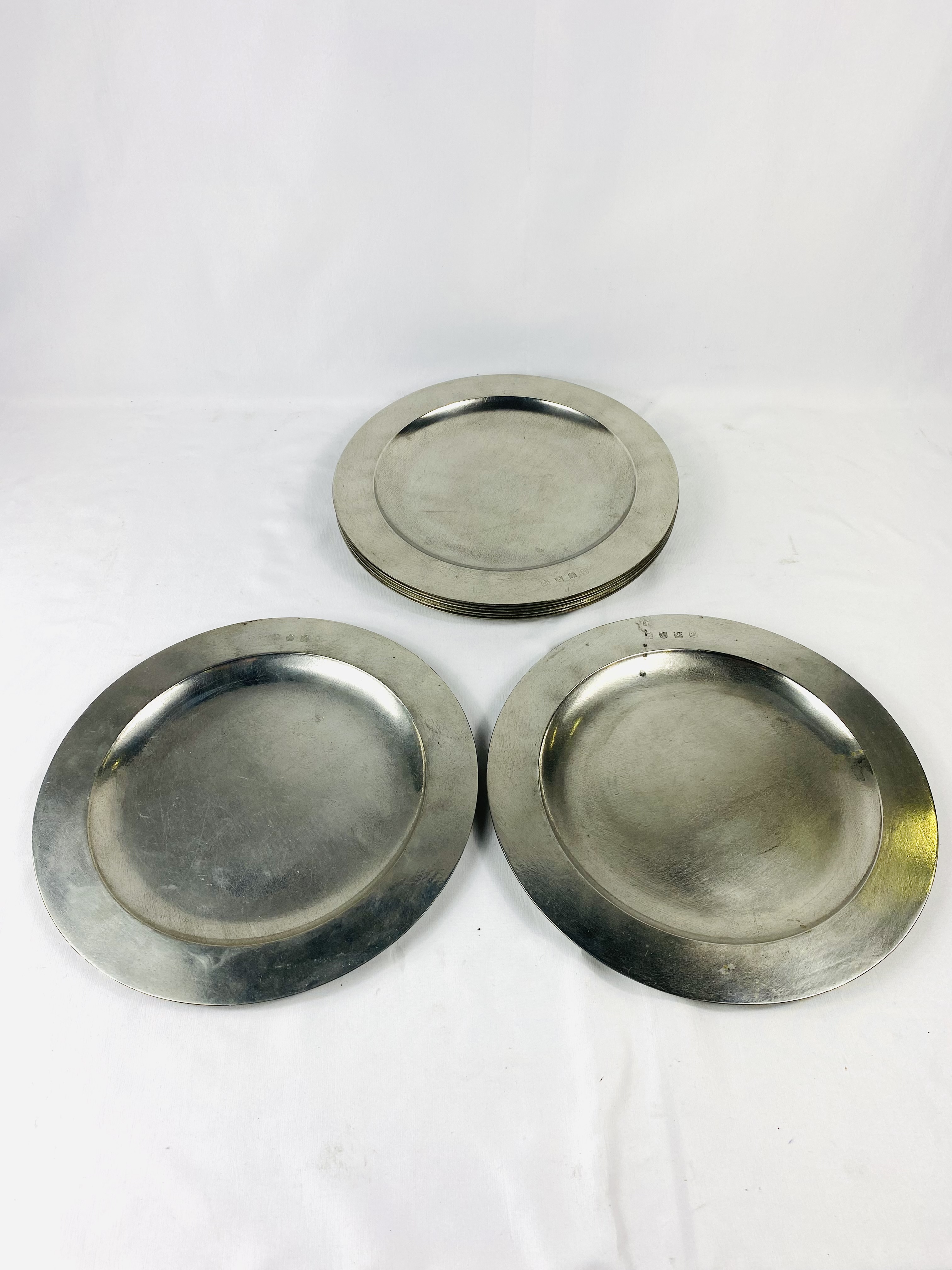 Eight James Yates pewter plates